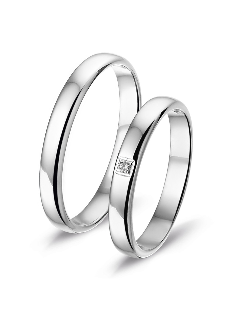 L530 ingetogen witgouden trouwringen met 1x0.02 crt. briljant