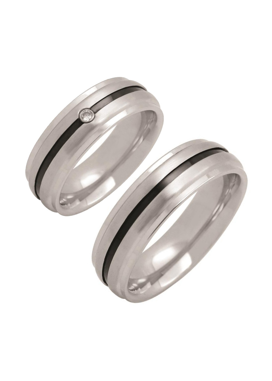 Zirconia 50175 vriendschapsringen met staal en zwart emaille