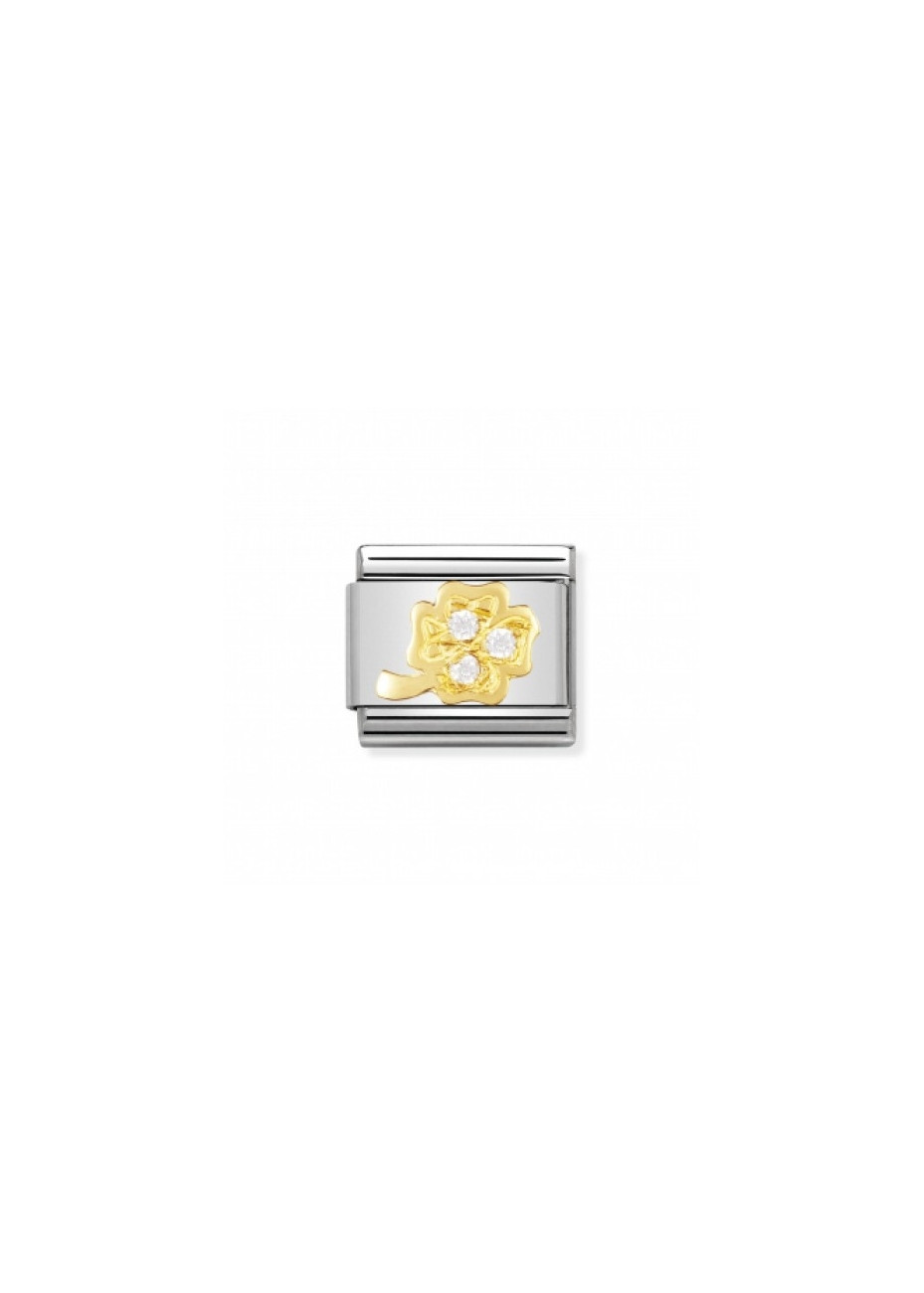 03031018 klavertje Nomination schakel goud met zirconia