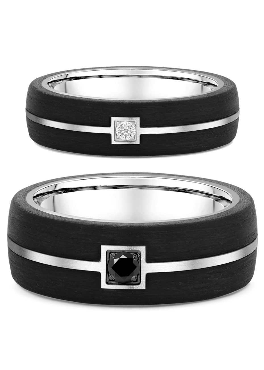 1612 Trouwringen carbon met witgoud met 0.11 crt briljant