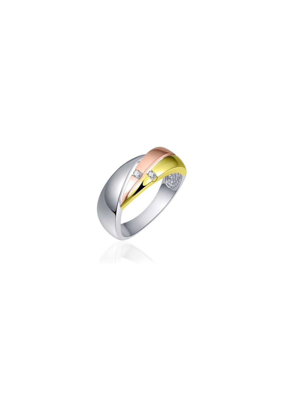 R054T Damesring golvend geel en rose verguld zilver Goldrush