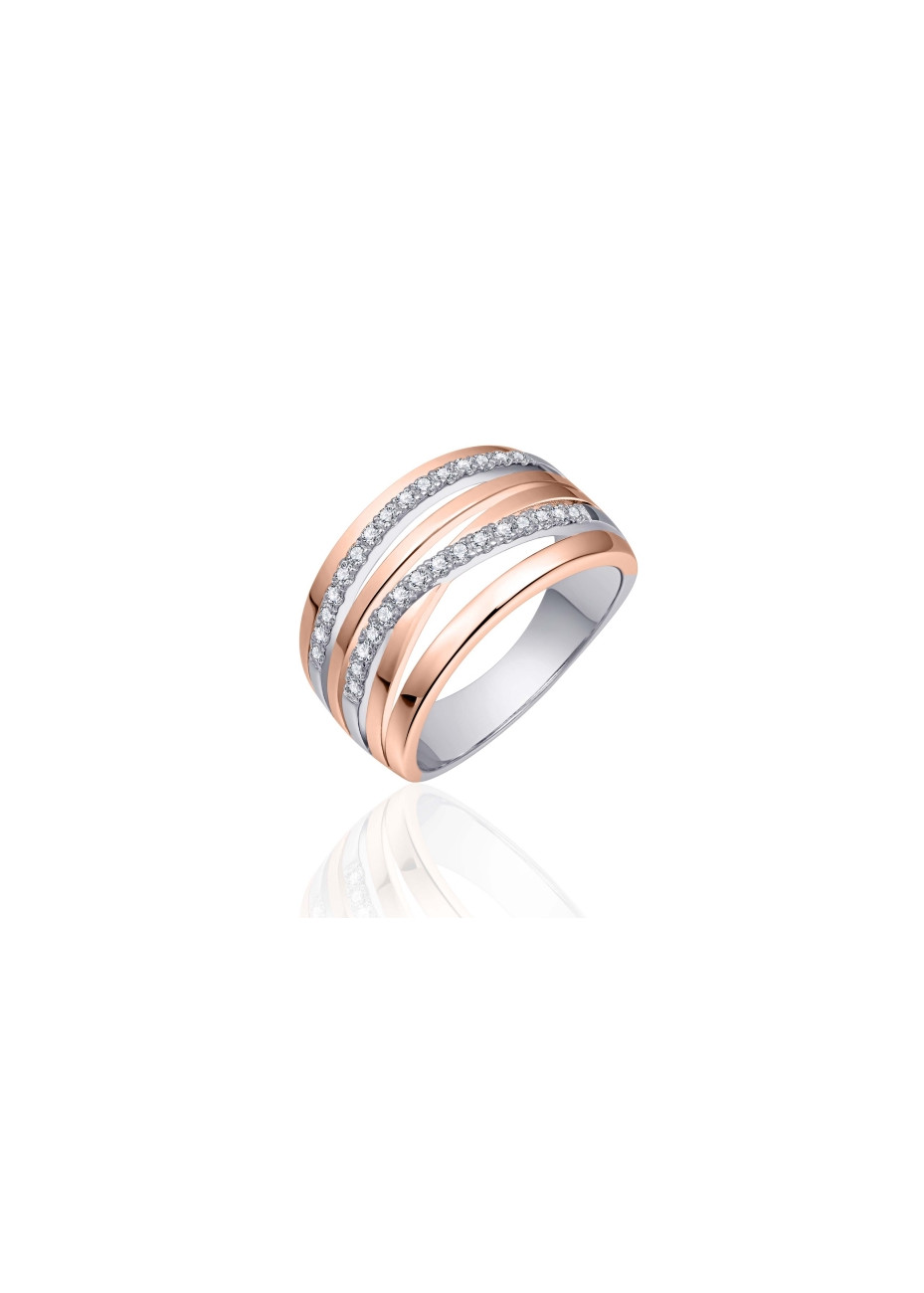 R055R Rose verguld brede zilveren damesring Goldrush