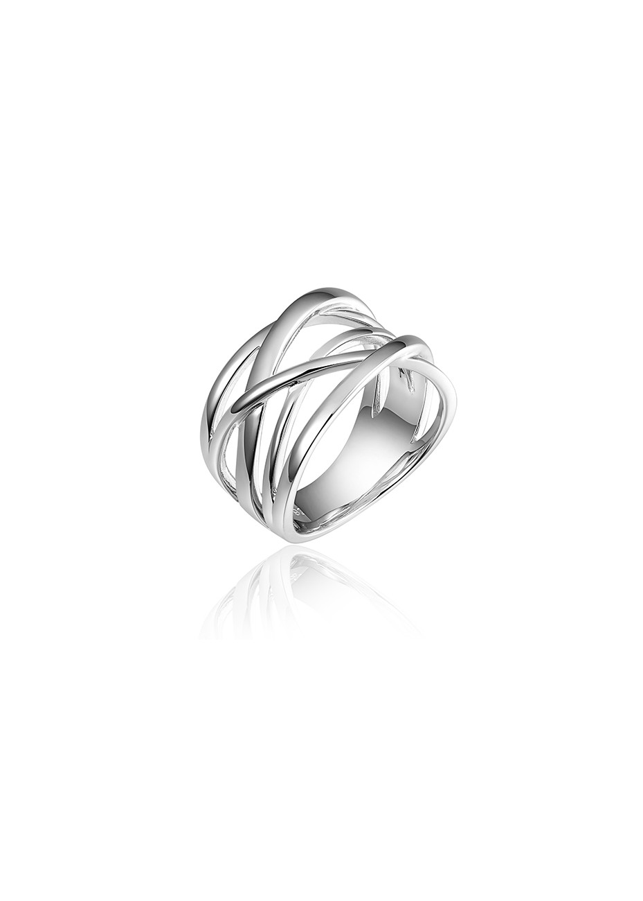 R083 Brede zilveren damesring artistiek model Goldrush