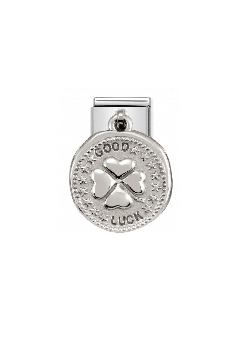 33180407 Zilver hangend geluk klavertje vier NominatioN