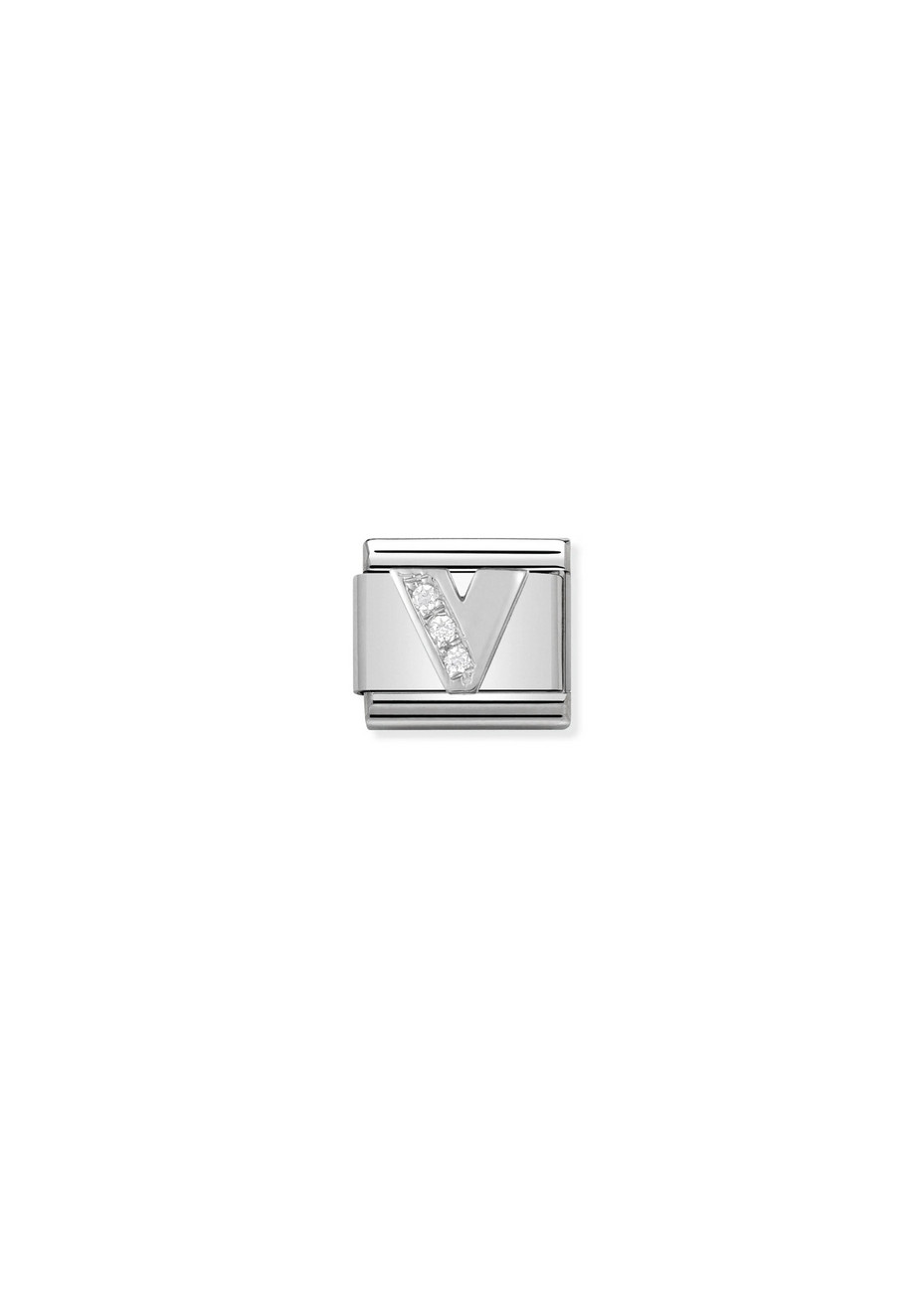 33030122 Nomination Schakel Letter V Zilver Zirconia