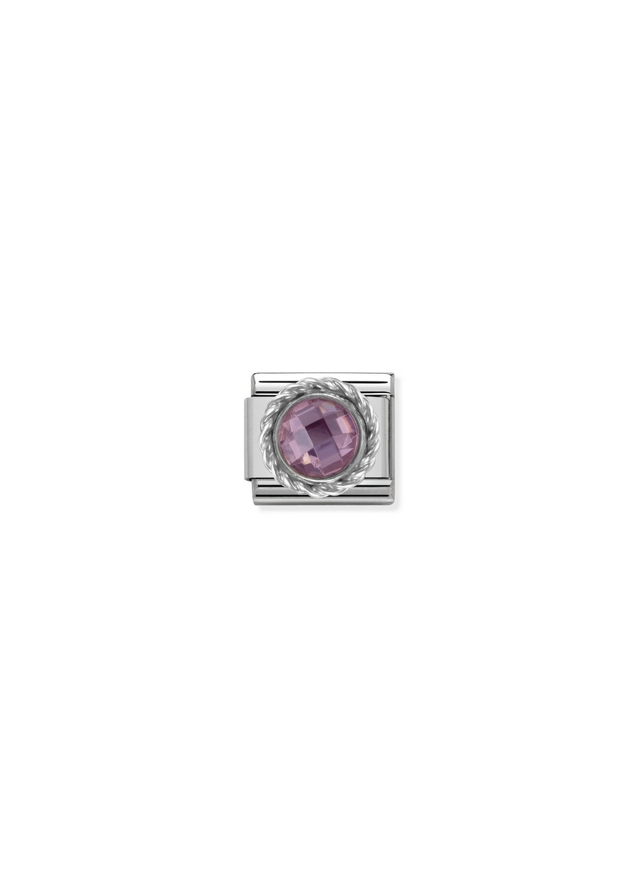 330601003 Charm Nomination Rond Roze Zirconia Zilver