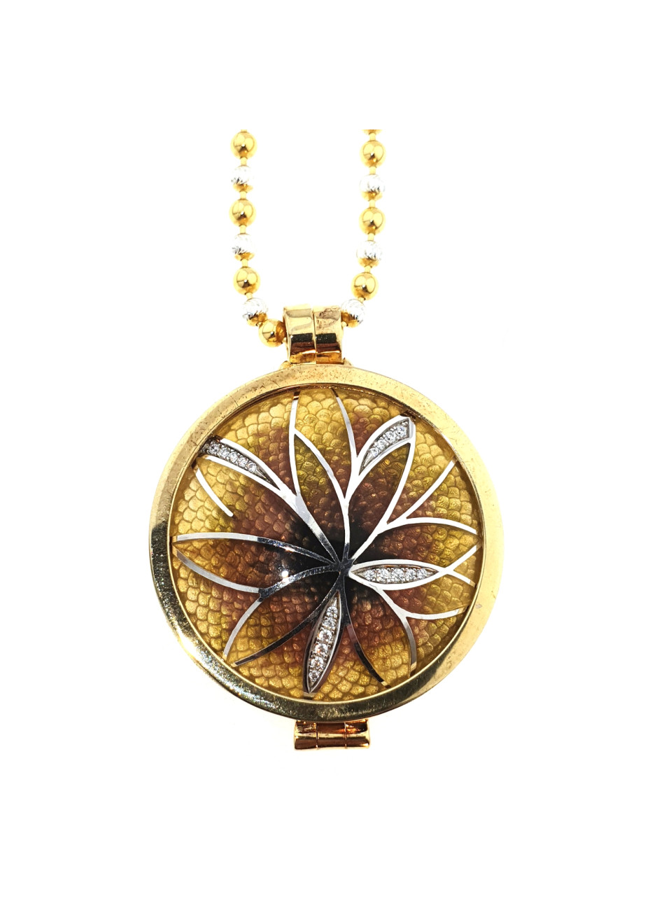 043 Verguld zilveren hang en collier zonnebloem