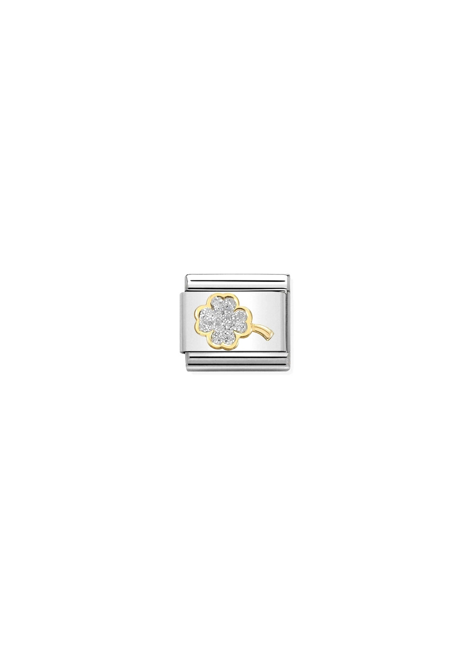 03022003 Klavertje Vier Silver Glitter Nomination