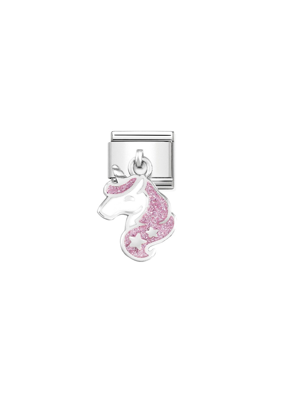 33180513 Nomination Hangend Unicorn Eenhoorn Silver Glitter