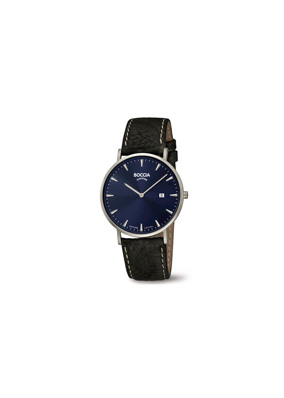 3648-02 Boccia titanium herenhorloge met donkerblauwe plaat en leren band