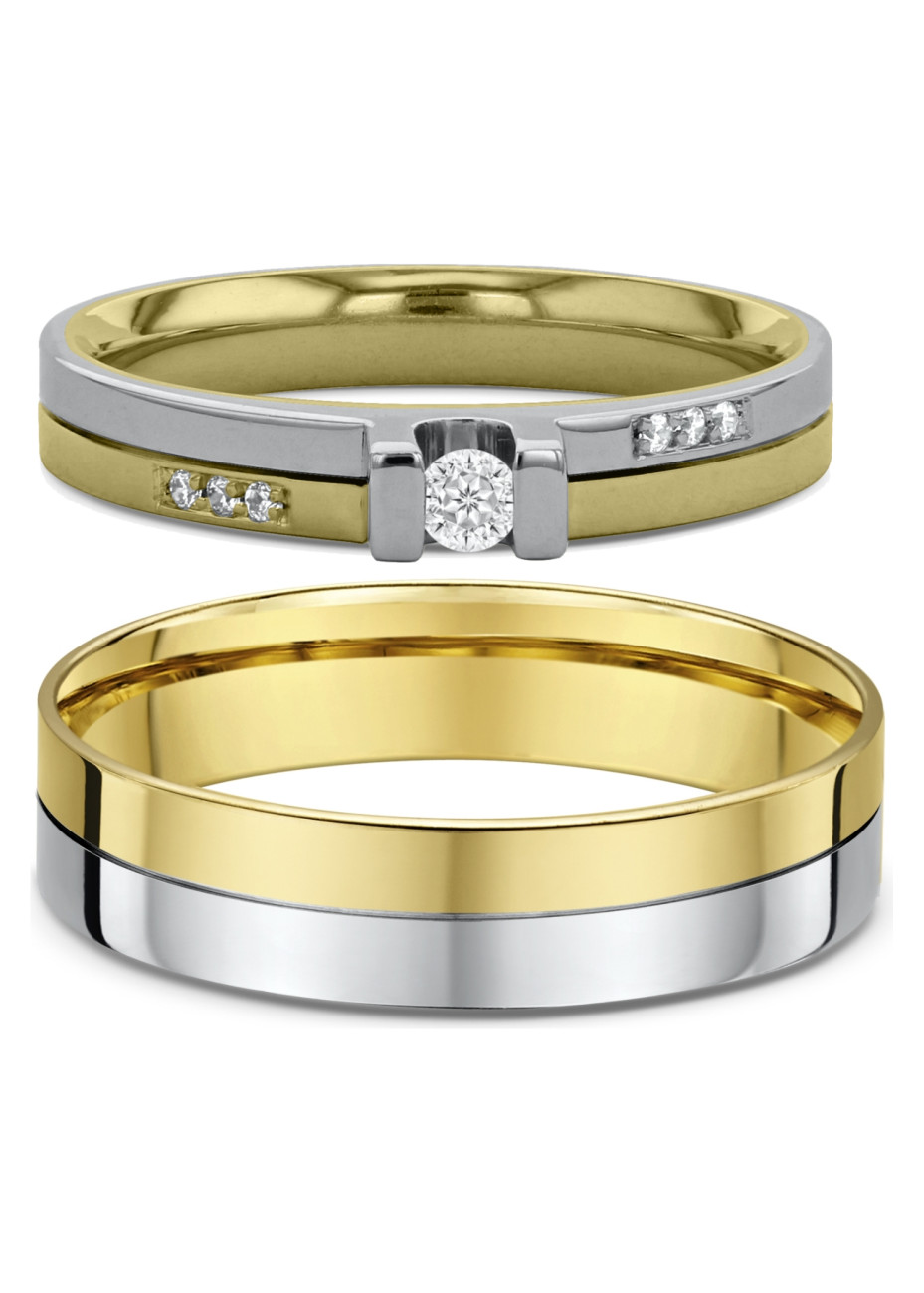 2101 Trouwringen bicolour goud met 0.10 crt briljant 3+5 mm
