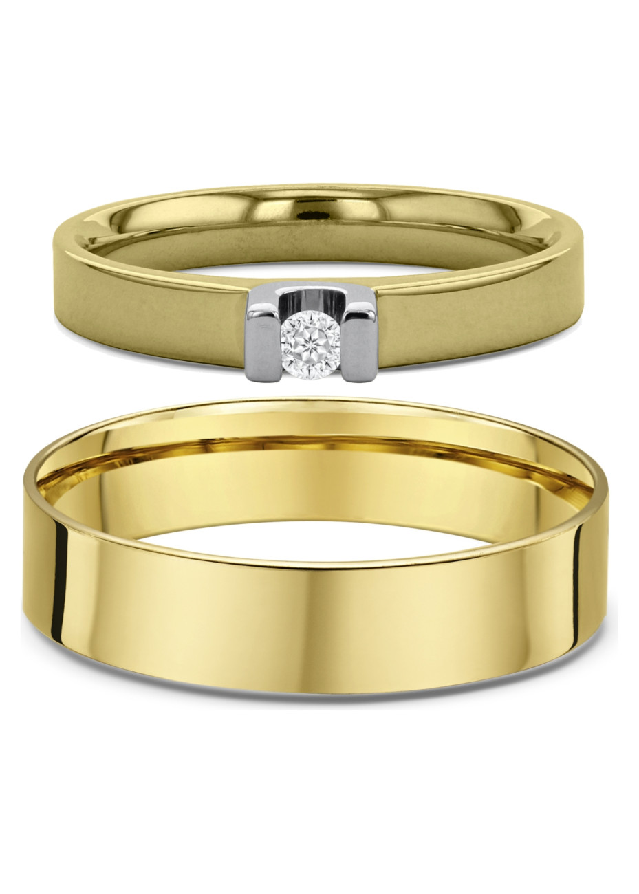2102 Trouwringen geelgoud met 0.07 crt briljant 3+5 mm