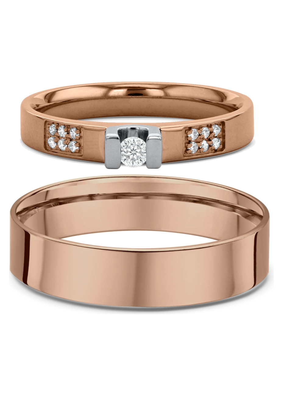 2103 Trouwringen rosé goud met 0.13 crt briljant 3+5 mm