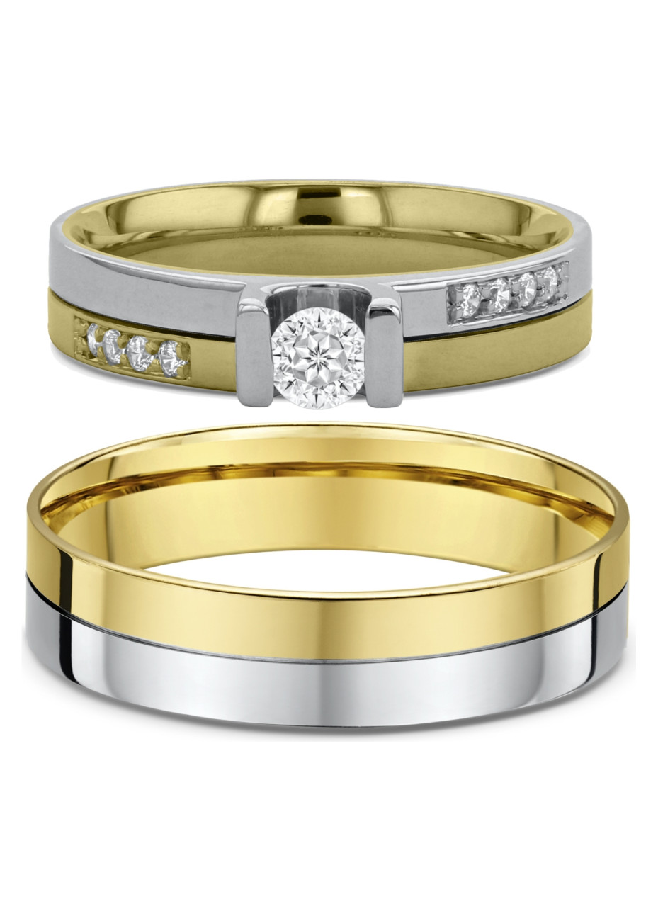 2105 Trouwringen bicolour goud met 0.28 crt briljant 4+5 mm