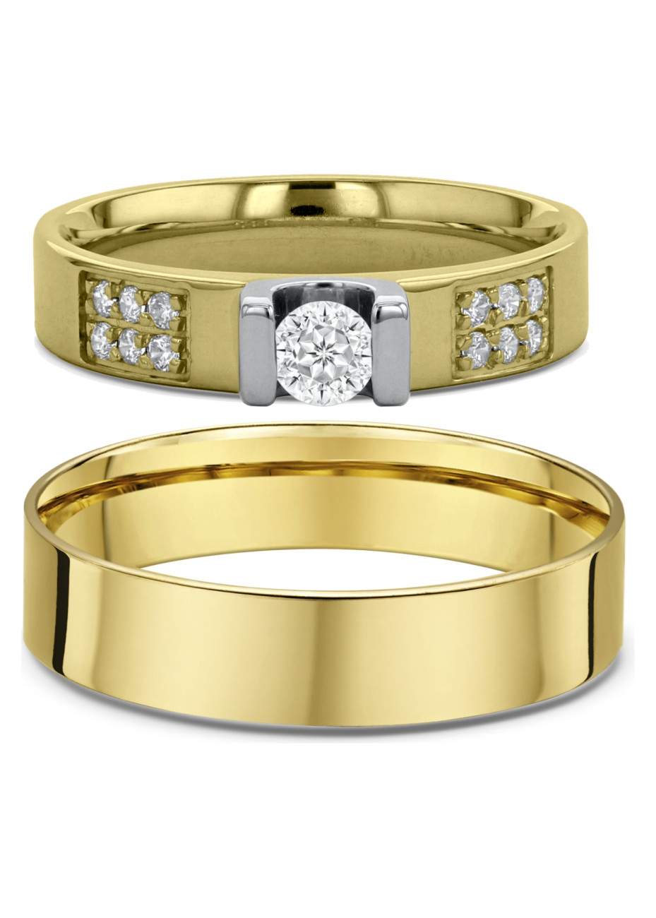 2107 Trouwringen geelgoud met 0.32 crt briljant 4+5 mm