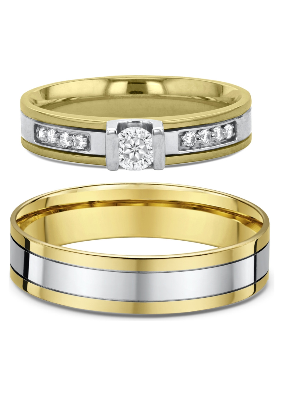 2108 Trouwringen bicolour goud met 0.47 crt briljant 5+6 mm