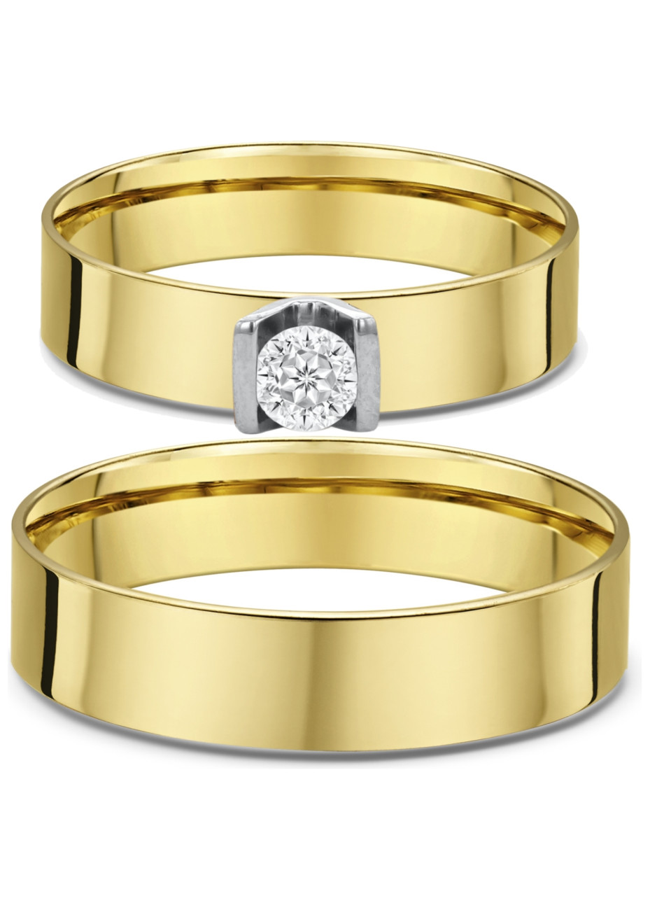 2110 Trouwringen geelgoud met 0.30 crt briljant 5+6 mm