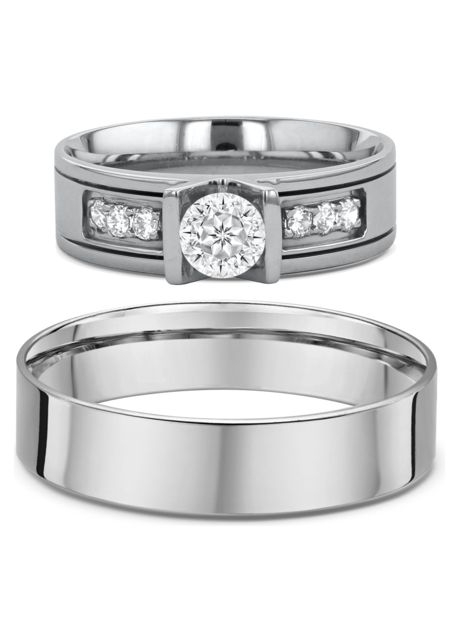 2111 Trouwringen witgoud met 0.68 crt briljant 6+6 mm