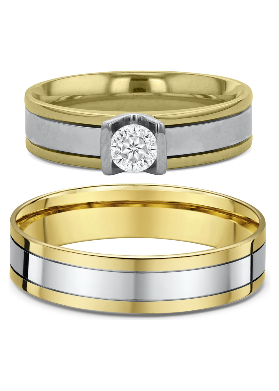 2112 Trouwringen bicolour goud met 0.30 crt briljant 5+6 mm