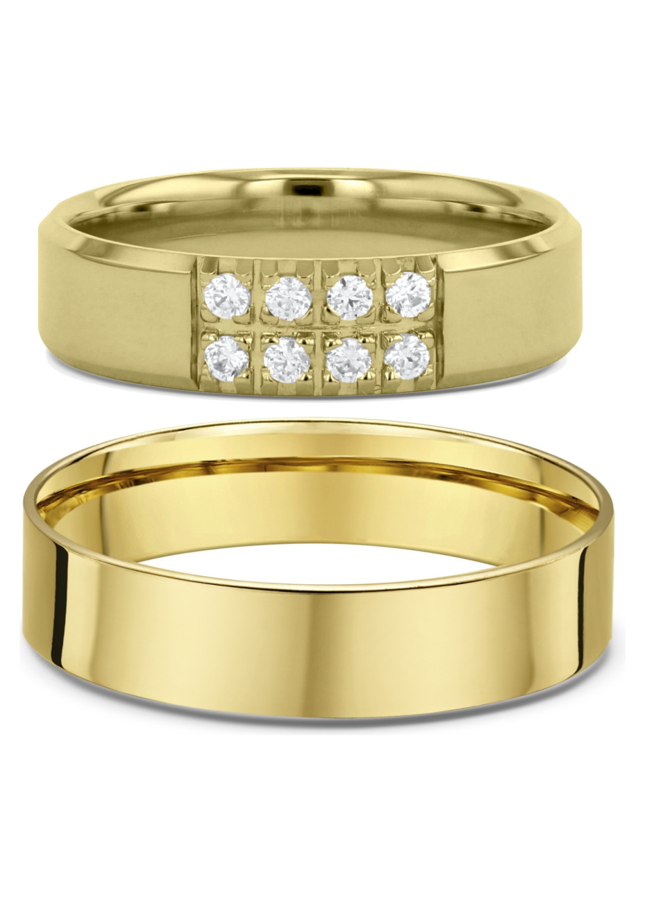 2207 Trouwringen geelgoud met 0.16 crt briljant 5+6 mm