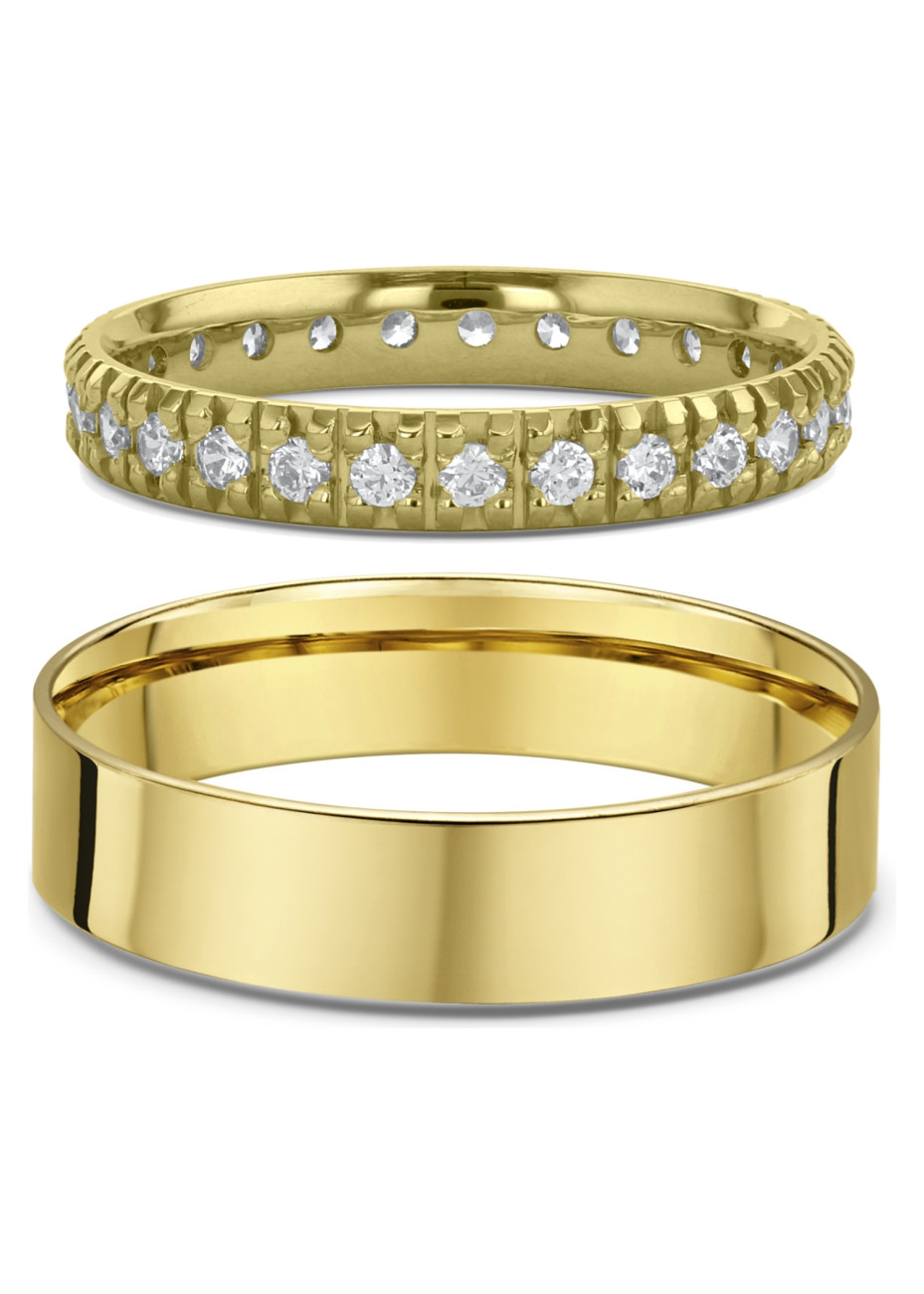 2211 Trouwringen geelgoud met 0.54 crt briljant 3+5 mm