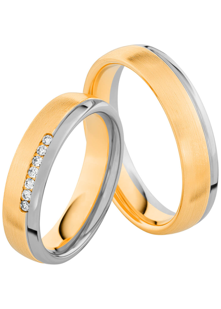 MK3009 Bicolour trouwringen met 0.07 crt. briljant 5.0 mm