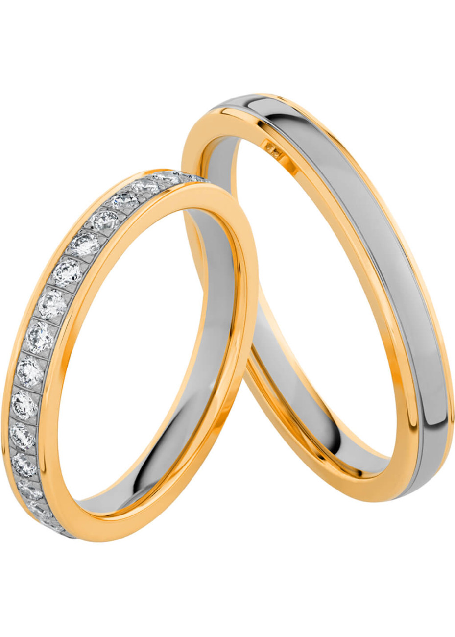 MK3025 Bicolour trouwringen met 0.68 crt. briljant 3.0 mm