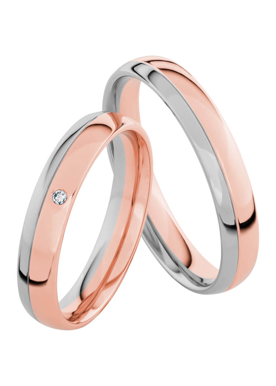 MK3002 Bicolour trouwringen met 0.01 crt. briljant 4.0 mm