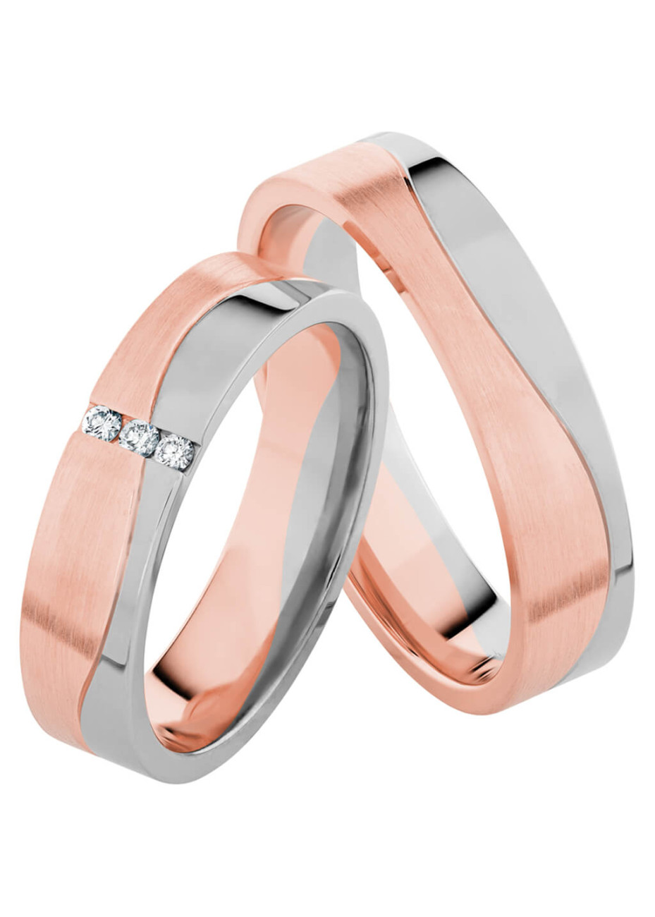 MK3011 Bicolour trouwringen met 0.045 crt. briljant 5.0 mm
