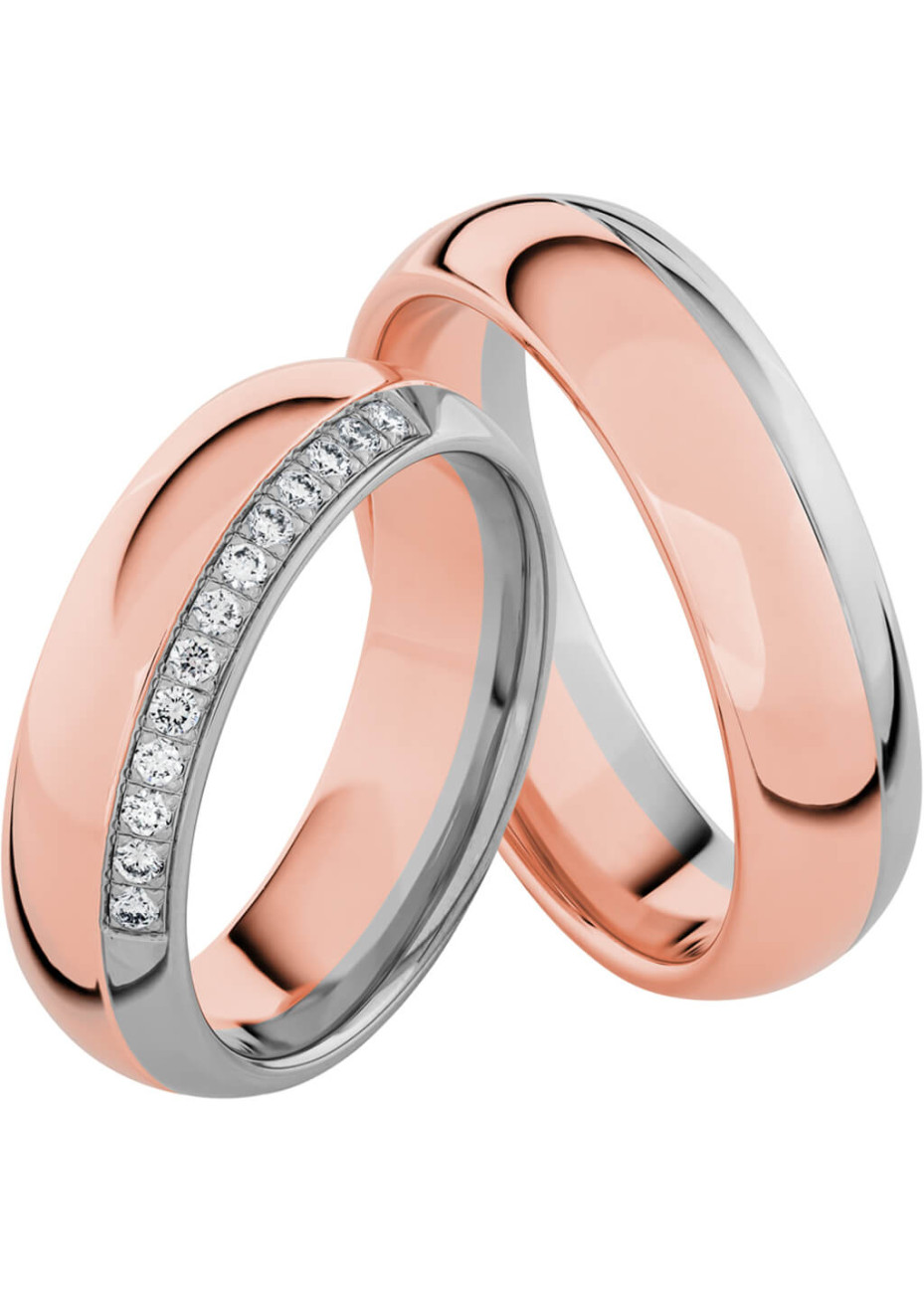 MK3024 Bicolour trouwringen met 0.13 crt. briljant 6.0 mm