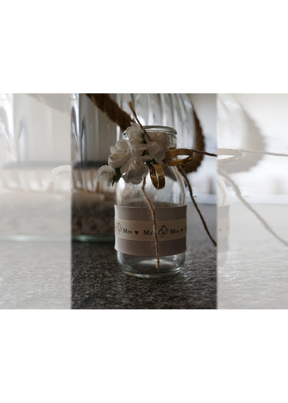 Fles glas voor trouwringen Mr and Mrs