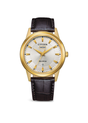 AW0102-13A Doublé Citizen herenhorloge met bruin leren band