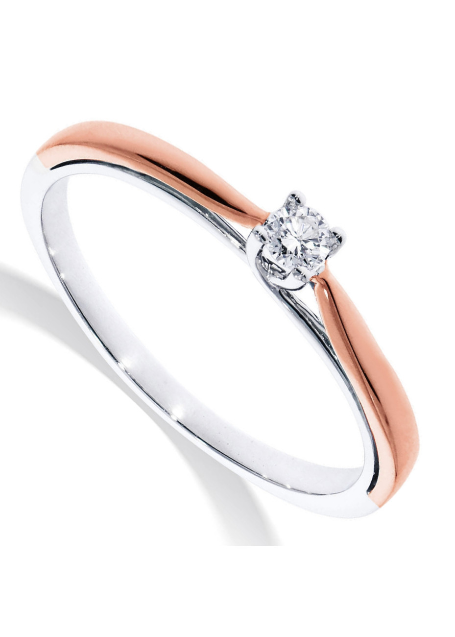 0829-015 Moderne aanzoeksring met briljant rosé met witgoud