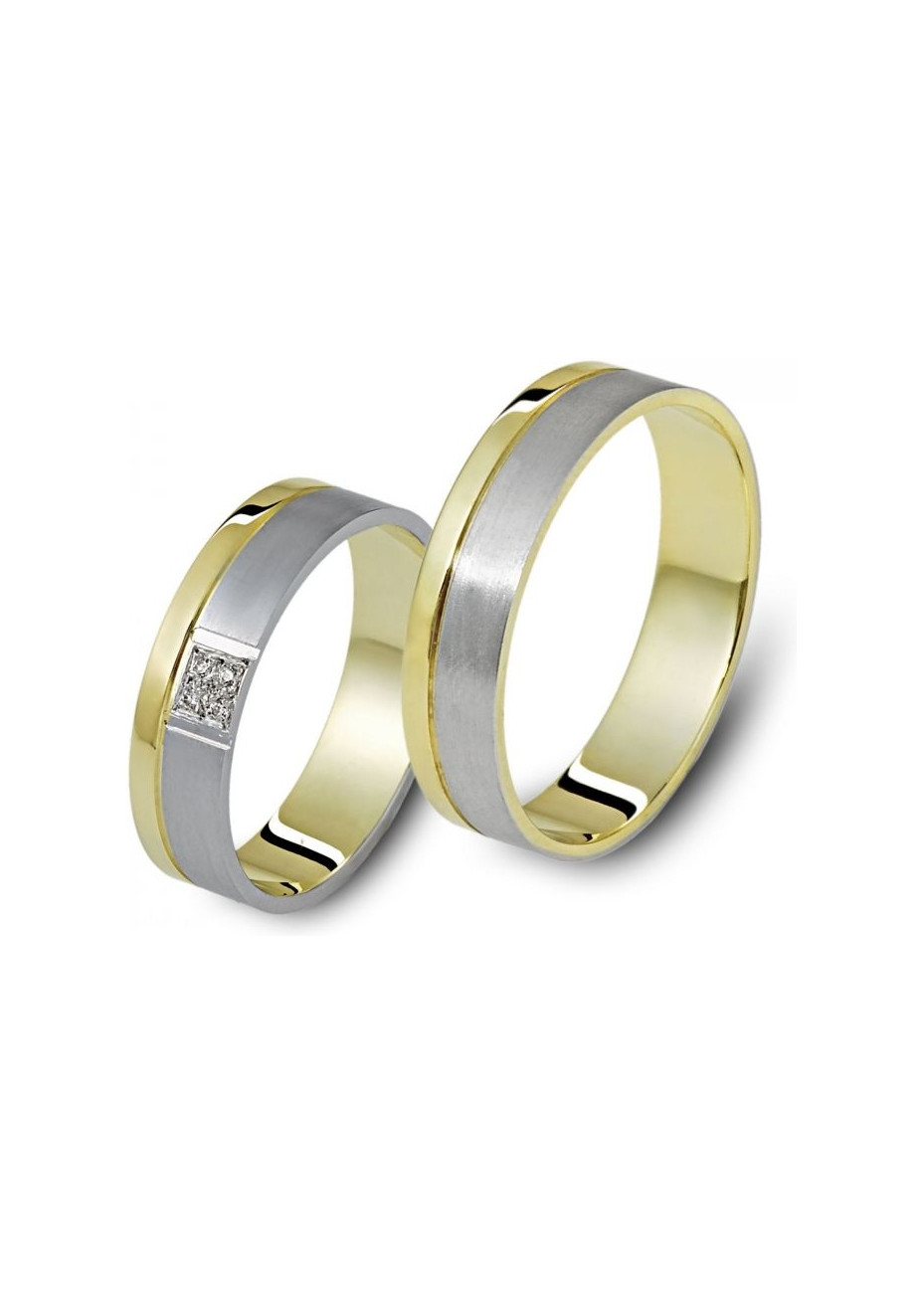 0806 Trouwringen bicolour goud met 4x0.005 crt briljant 5 mm
