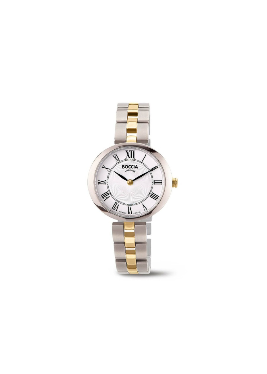 3346-02 Bicolour titanium dameshorloge Boccia Romeins wit