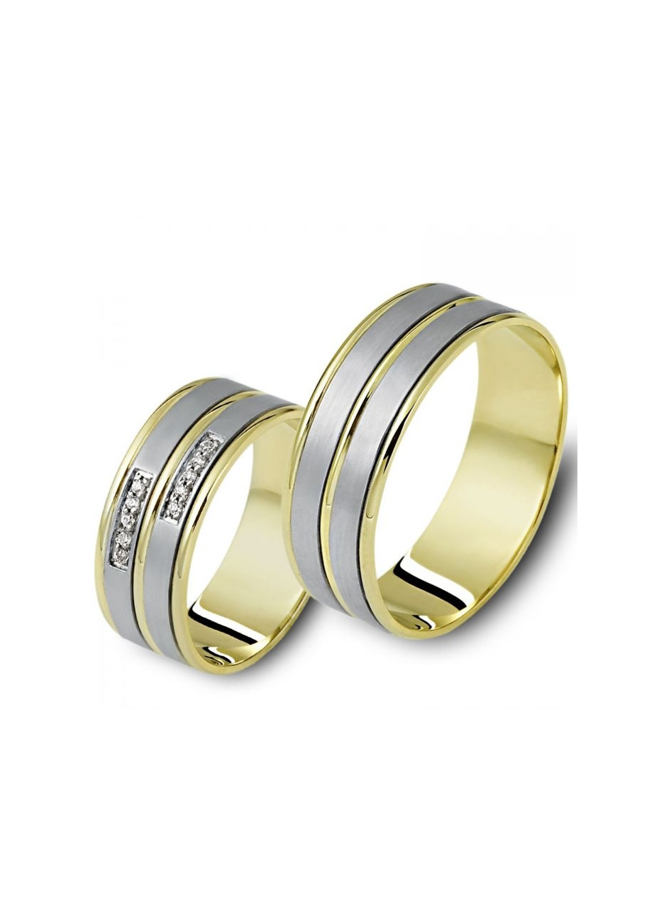 0808 Trouwringen bicolour goud met 10x0.005 crt briljant 7.5 mm