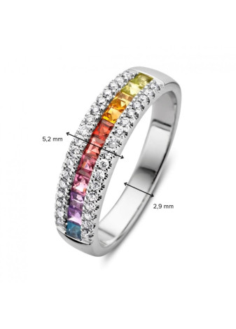 .1309-023 Witgouden damesring met 0.23 briljant en regenboogkleur saffier RH217195