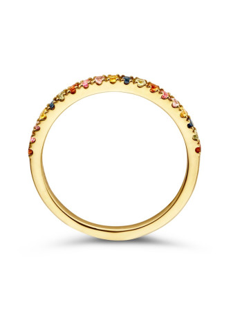 Aanzoeksring RG137121 goud met regenboog-saffier