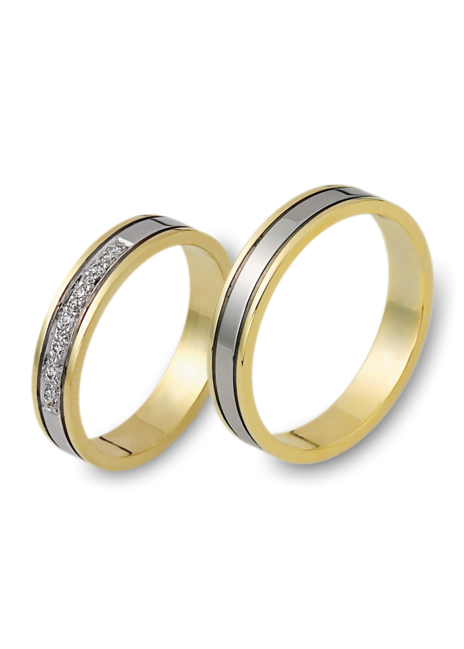 0907 Trouwringen bicolour goud met 7x0.01 crt briljant 4 mm