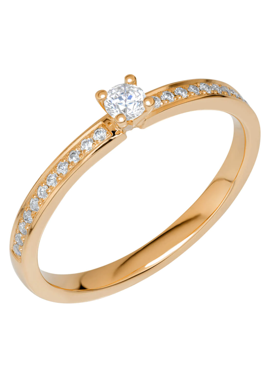 GLIMMER A02 Rosé gouden trouwring-verlovingsring met 0.22 briljant 2.0 mm
