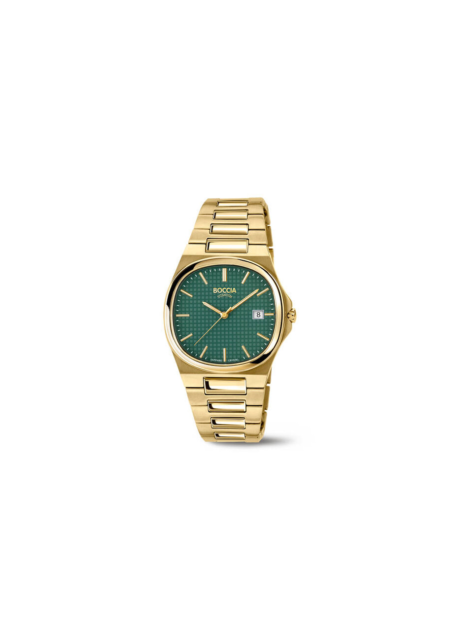 3657-05 Groen-goudkleur Boccia titanium herenhorloge saffierglas
