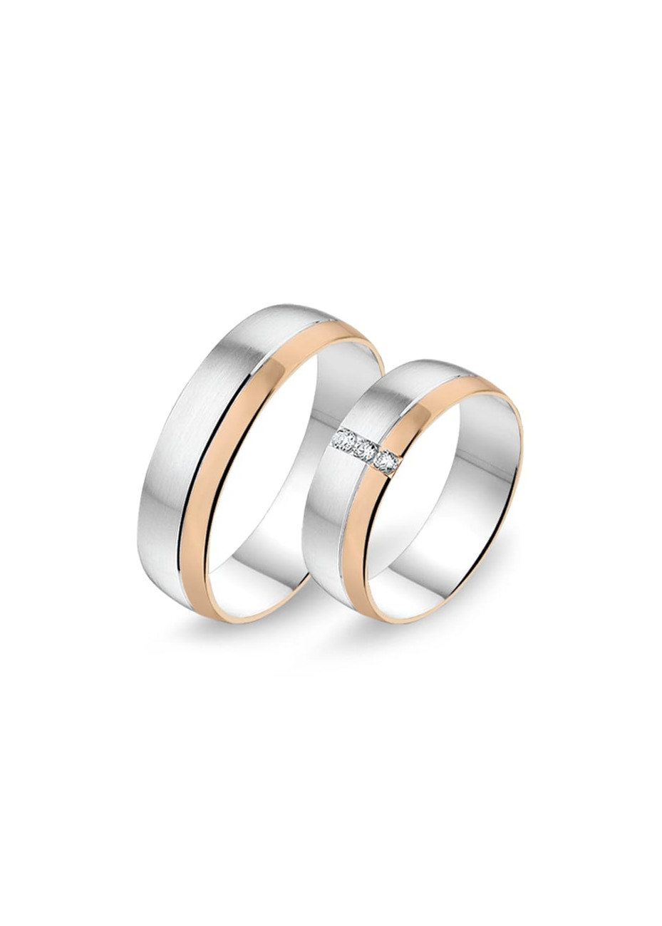 0564 Wit- met rosé gouden trouwringen met 0.09 briljant 6 mm Alliance