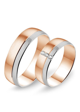 0564 Wit- met rosé gouden trouwringen met 0.09 briljant 6 mm Alliance