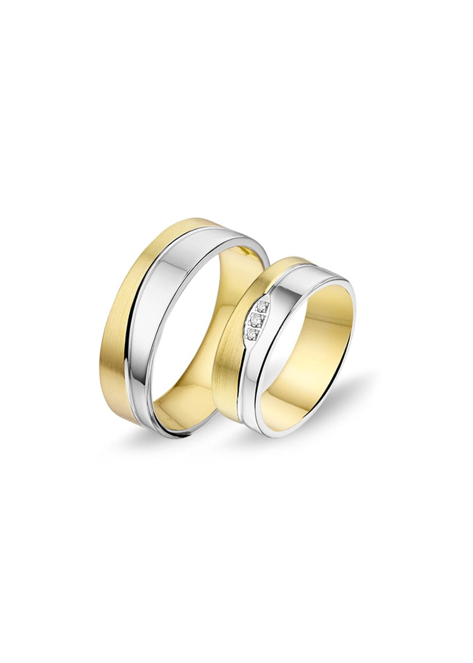2871 Alliance trouwringen bicolour goud met 0.04 briljant 6.5 mm