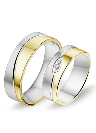 2871 Alliance trouwringen bicolour goud met 0.04 briljant 6.5 mm