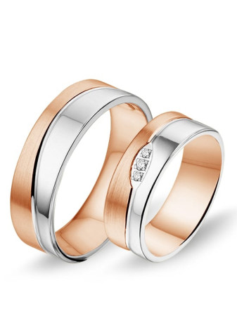 2871 Alliance trouwringen bicolour goud met 0.04 briljant 6.5 mm