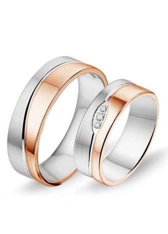 2871 Alliance trouwringen bicolour goud met 0.04 briljant 6.5 mm