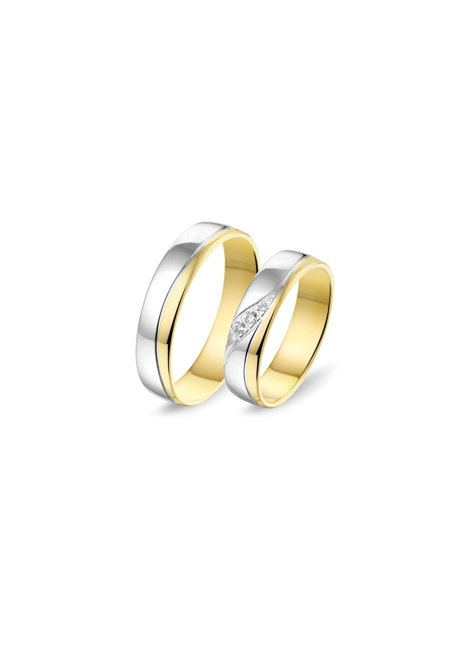 2004 Alliance wit- met geelgouden trouwringen met 0.05 briljant 5 mm