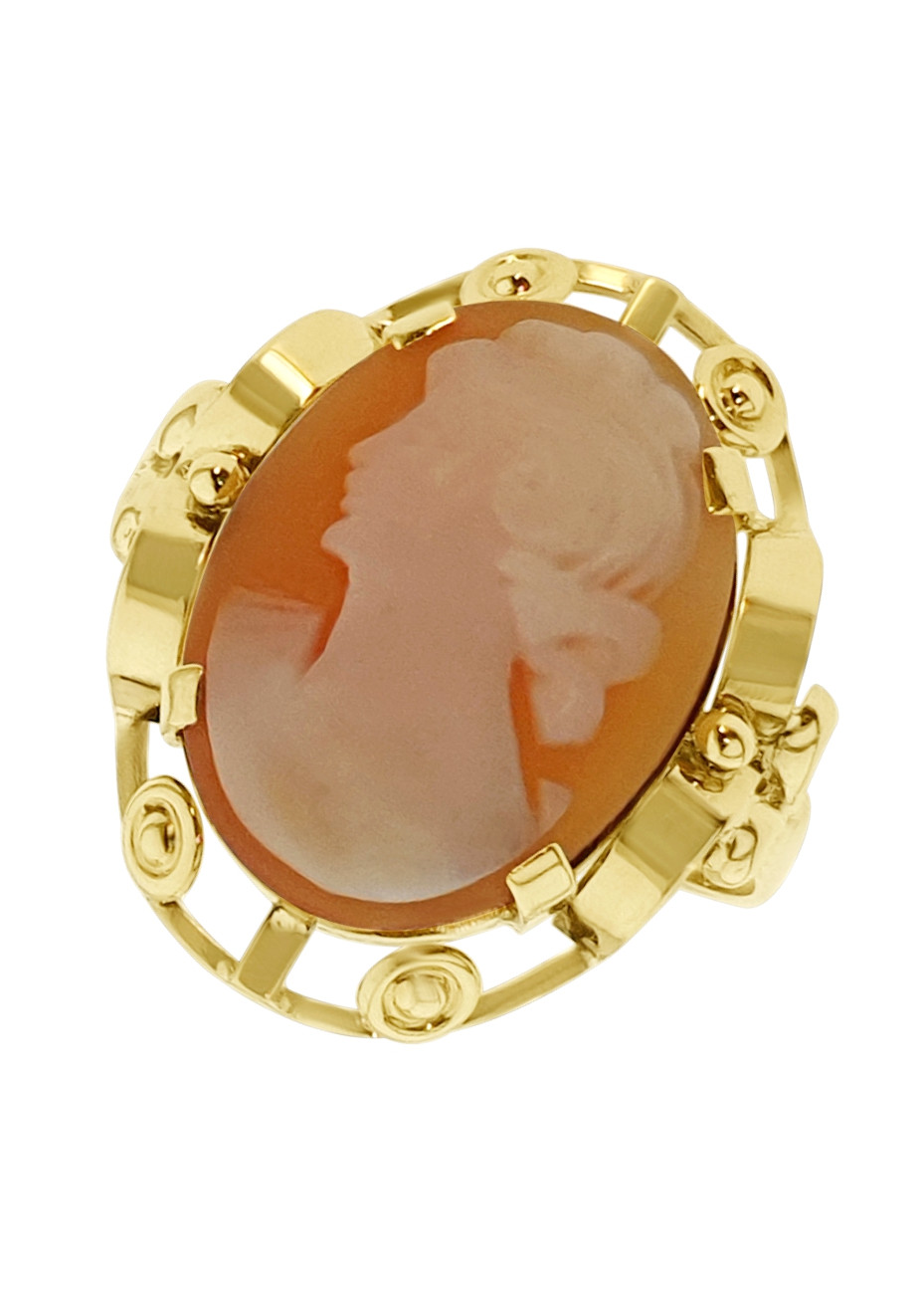 .4.0 gram geelgouden damesring met gesneden camee vrouwenhoofd