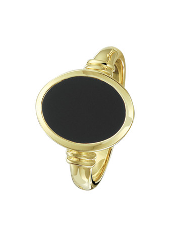 Herenring 40.20537 Massief geelgoud met ovale zwarte onyx